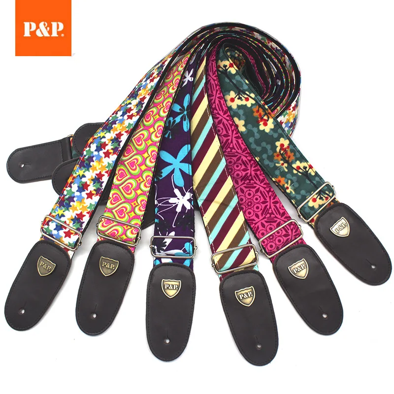 

P&P Guitar Strap Leather Double Printed Cotton Double Skin Widened Thick Guitar Parts Musical Instrument Accessories