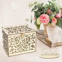 Творческий DIY Деревянные Полые подарочные карты коробка контейнер Свадебная вечеринка Декор Творческий из полой древесины свадебный