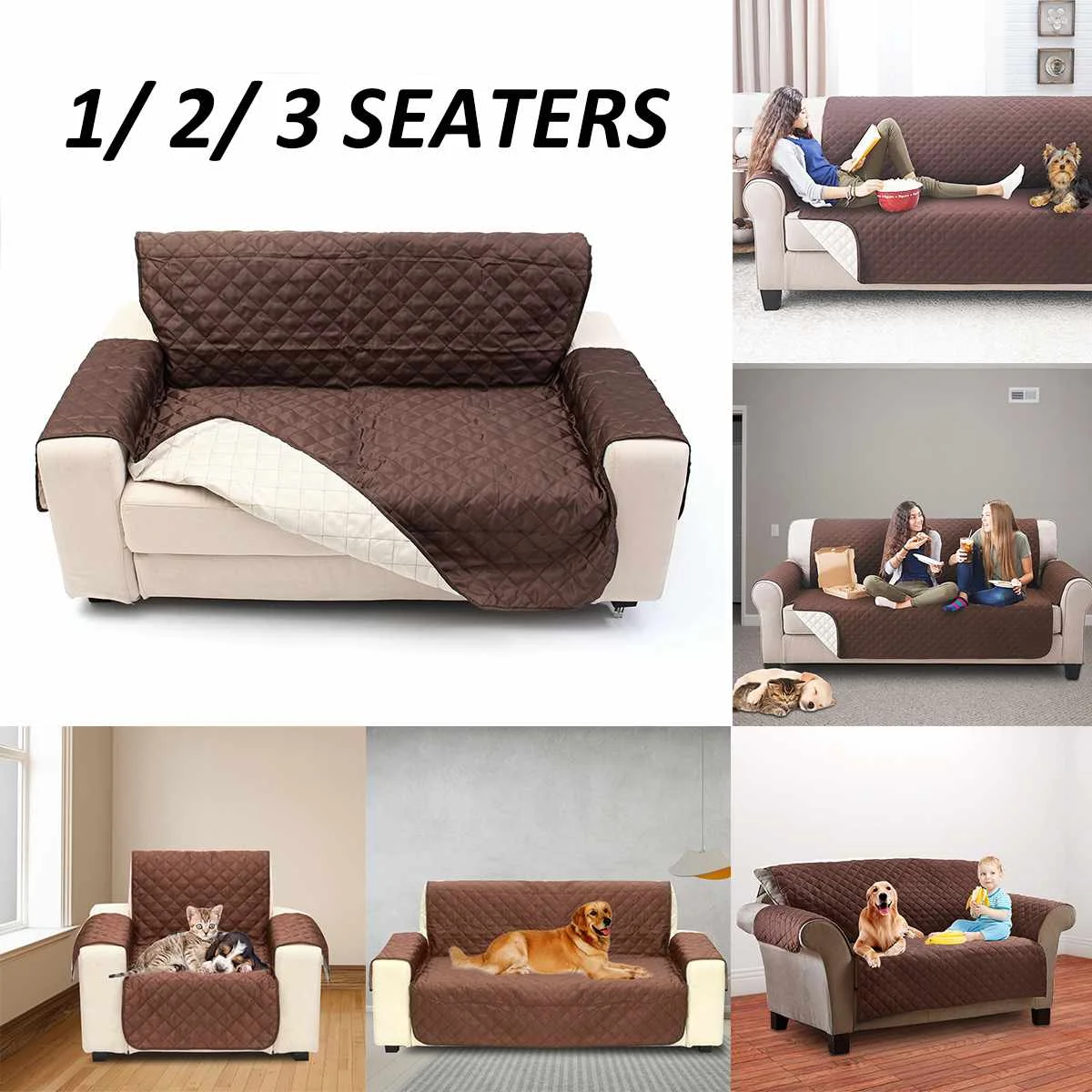 Buy 1/2/3 Seater Waterproof Quilted Sofa Cover for Dog