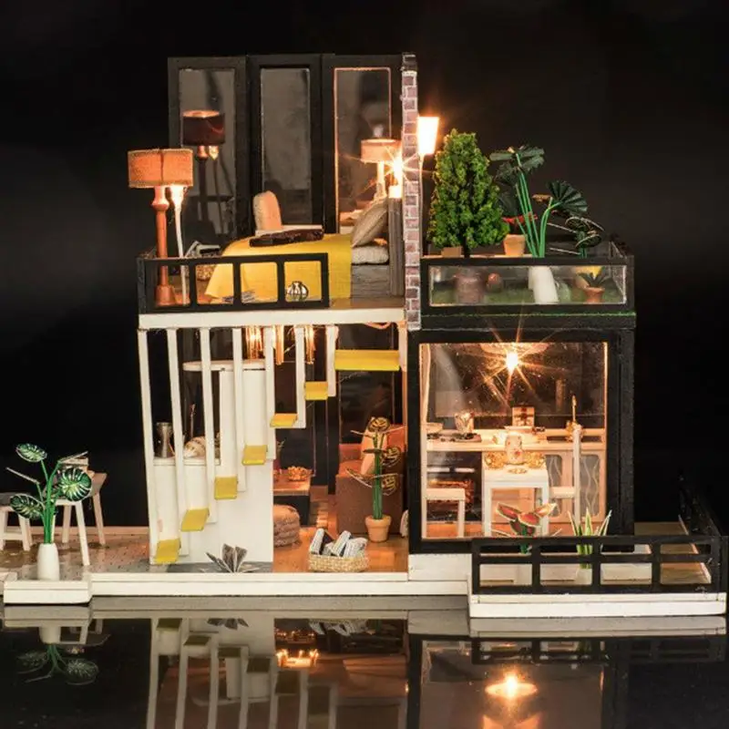 Assembly Building Model Toy Doll House Wooden Miniature DIY Dollhouse Kit