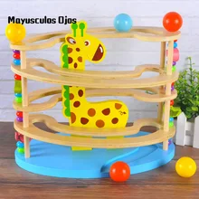 Деревянный жираф инерционный мяч башня игра деревянный трек слайд раннее образование детский интеллект мяч игрушка