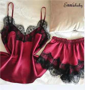 

Womens Sexy Satin Lace Bra Cropped Top Shorts Babydoll Lingerie Sleepwear Pajama Set Nightwear