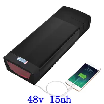 

48V rear rack electric bike 48V 15AH lithium ion battery 48V 500W 750W 1000W Aluminium case bicycle battery+54.6V 2A charger