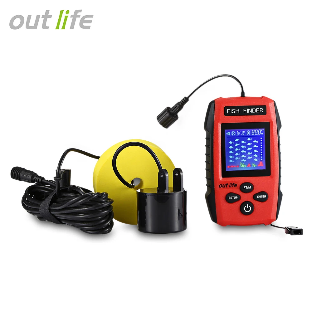 

Outlife Portable Fishing Finder Smart Sonar Fish Finder Echo Sounder Alarm Sensor Transducer LCD Display 200KHz Wired Fishfinder