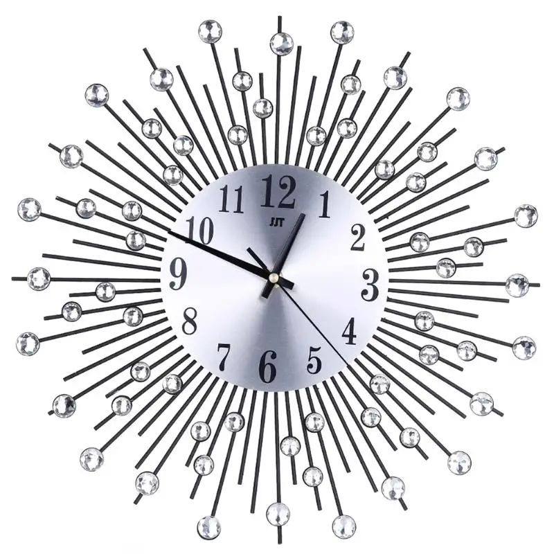 Декоративные хрустальные солнечные металлические настенные часы, домашний художественный Настенный декор, креативные настенные часы, Роскошные Алмазные часы для гостиной