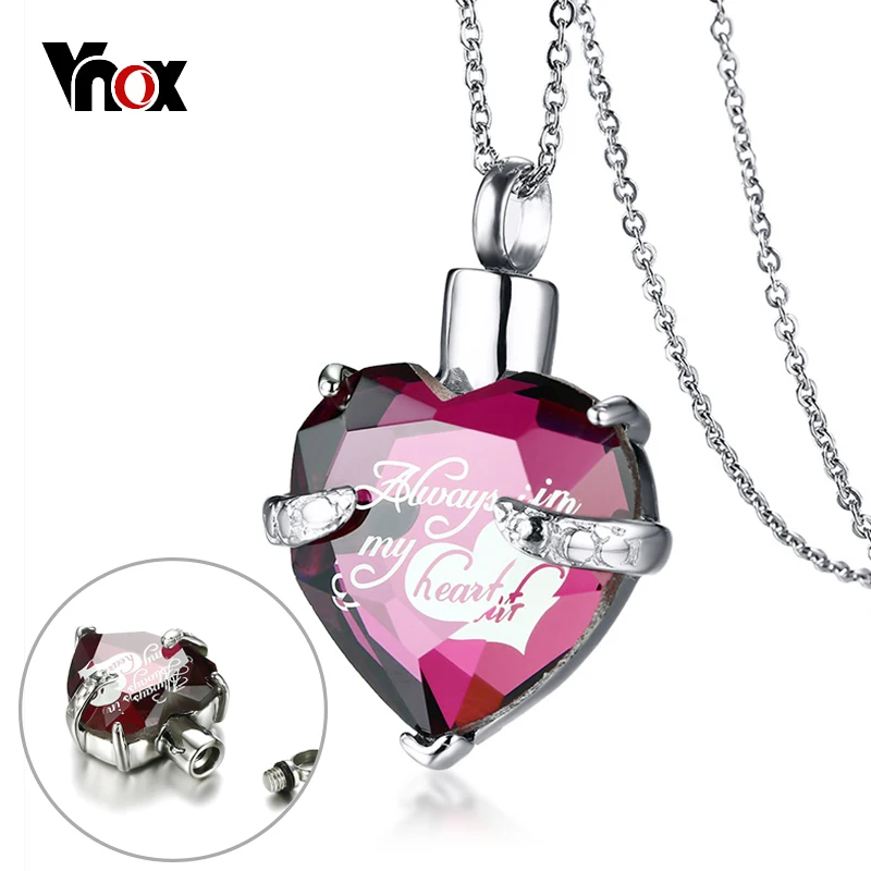 

Vnox Openable Pendant Necklace for Women Glass Heart Engraved "Always In My Heart"
