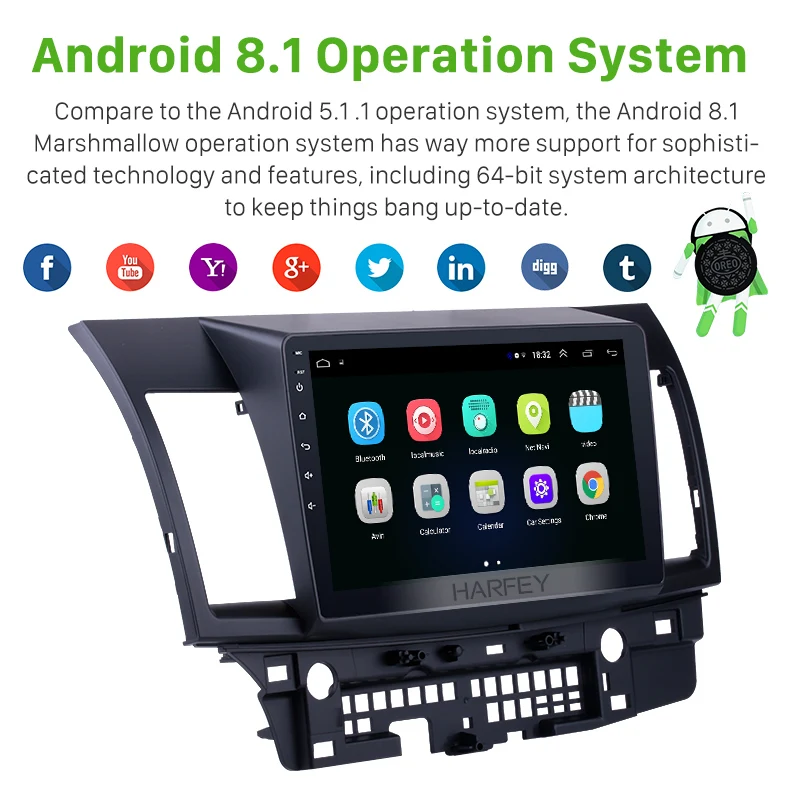 Top Harfey 10.1" Android 8.1 for Mitsubishi Lancer-ex 2008-2015 car multimedia player HD Touchscreen GPS Navigation with Bluetooth 1