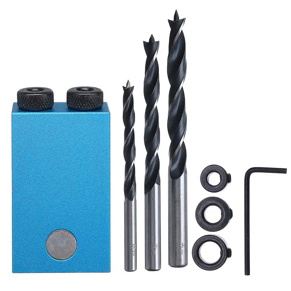 

14pcs Pockethole Jig Woodworking Tool Kit Kit Cross Screw Driver 6/8/10mm 15 degree Angle Joint Mini Pockethole Jig Screw Kit