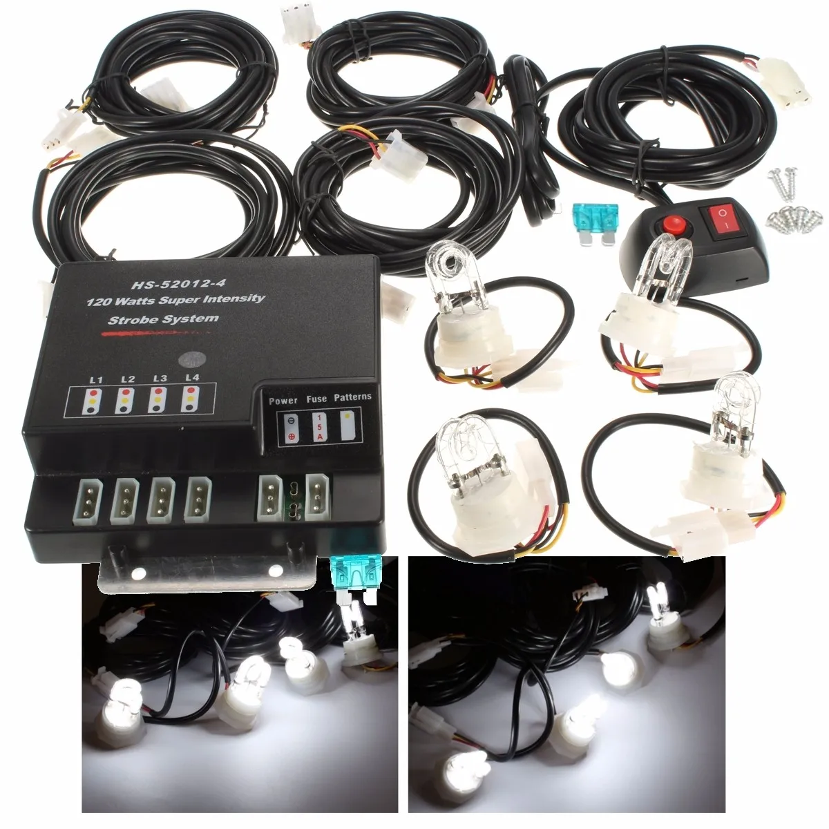 

12V 120W for HID Bulb Motorcycle Bike ATV White Light Strobe A Way Emergency Hazard Flashing Lamp Kit