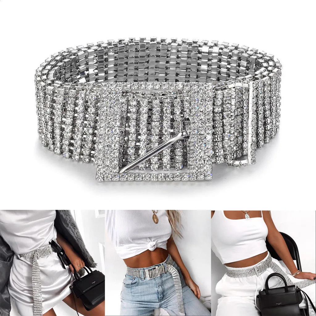 Nuevo diseño de moda las mujeres cinturones de plata de diamantes de imitación completa señoras Diamante cintura encanto. Cinturón de Bohemia fiesta mujer accesorio
