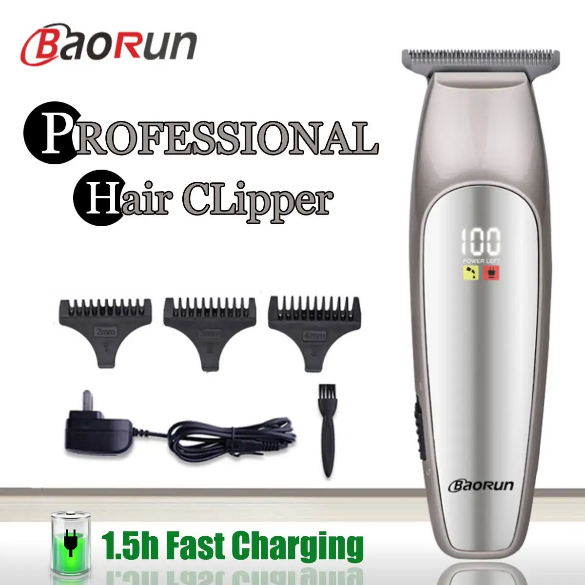 

BaoRun 110-240V Professional Electric Hair Trimmer Rechargeable Hair Clipper Cordless Barber Salon Men Hair Cutting Machine