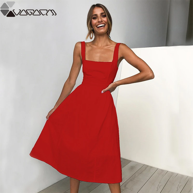 

2019 Summer Dress Women's Sexy Solid Color With Pocket Knee-Length Dress Retro Gown Vestidos Party Night Dresses Sundress Mujer