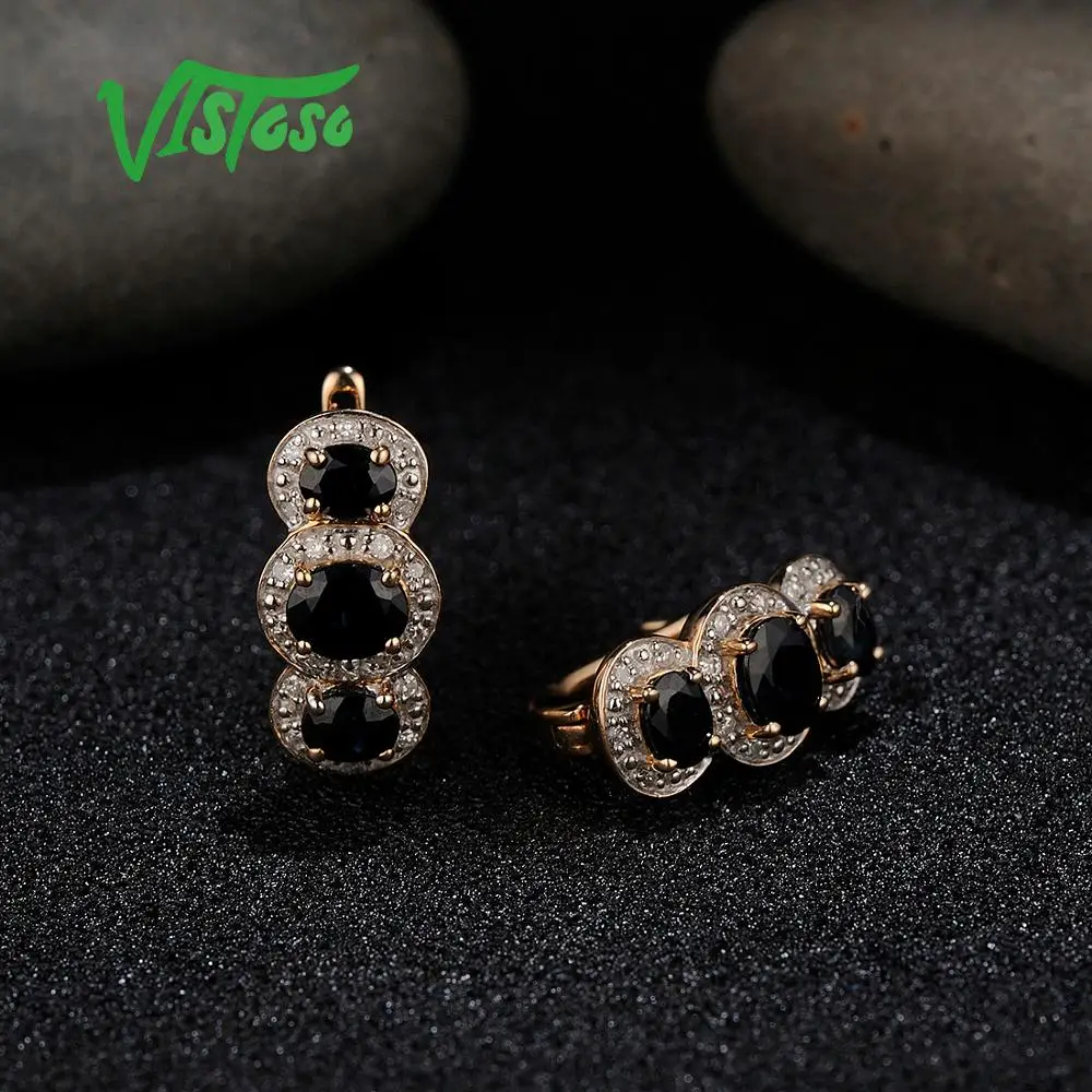 VISTOSO золотые серьги для женщин 14K 585 розовое золото сверкающий синий сапфир