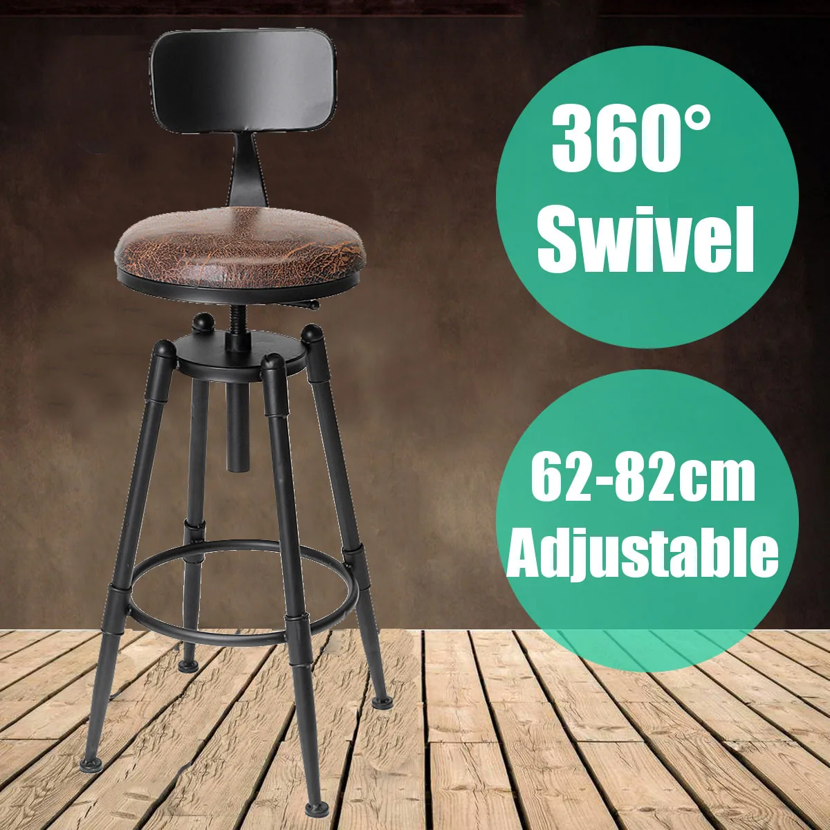 Industrial Retro Bar chair High Chair Bar Stool Iron leather Anti-slip Adjustable 360 Rotate ergonomic backrest Bar Furniture Industrial Retro Bar chair High Chair Bar Stool Iron leather Anti-slip Adjustable 360 Rotate ergonomic backrest Bar Furniture