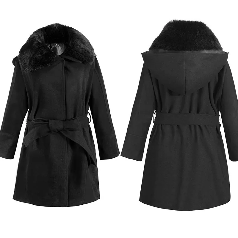 Ruiyige 2018 Winter Coat Women Removable Faux Fur Collar Woman Jacket Outwear Female Woolen Overcoat With Belt&Pockets Oversize Ruiyige 2018 Winter Coat Women Removable Faux Fur Collar Woman Jacket Outwear Female Woolen Overcoat With Belt&Pockets Oversize