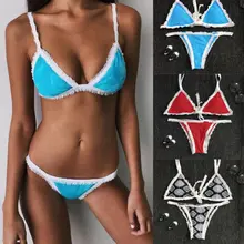 Стиль женское сексуальное бикини с кружевами комплект бандажный купальник пуш-ап Мягкий купальник с цветочным принтом купальный костюм купальник с заниженной талией