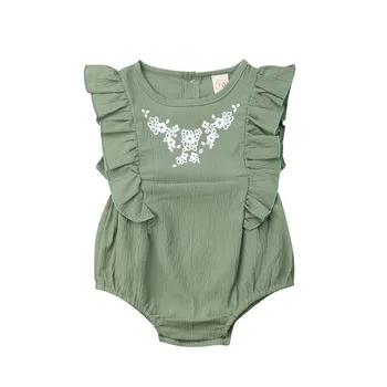 

2019 New Lovely Summer Newborn Baby Girls Sleeveless Green Rompers Infant Girl Causal Floral Fly Sleeve Jumpsuit Sunsuit Outfits