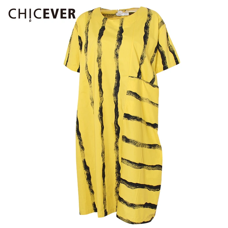

CHICEVER Summer Dress For Women Top Short Sleeve Striped Loose Big Size O neck Women's Dresses Female Clothes Fashion 2019 New