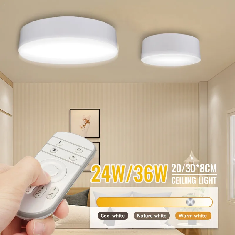 

LED Flush Mount Ceiling Light Round Ceiling Panel Lights with Remote Control110-240V 24/36W for Bathroom Kitchen Hallway White