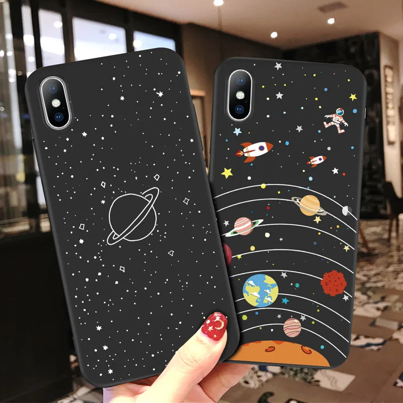 Ottwn Moon Stars For iPhone 7 Case For iPhone X XR XS Max 6 6s 8 Plus 5s SE Soft TPU Phone Case Planet Space Silicone Back Cover