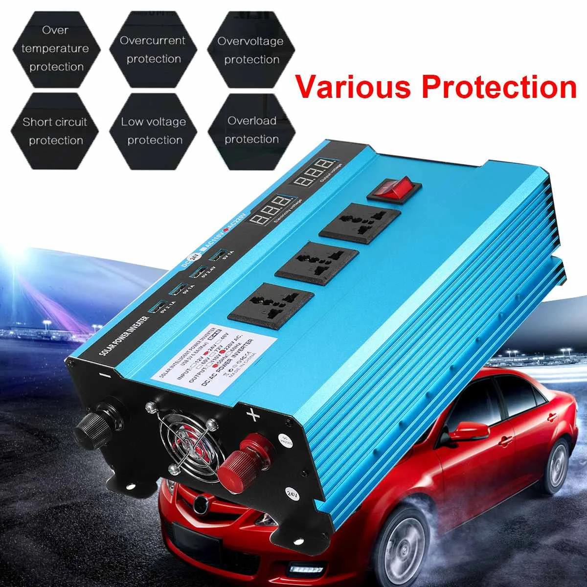 

P eak 5000/4000W Car Power Inverter DC 12/24V to AC 220V/110V USB Converter Modified Sine Wave Voltage Transformer Shockproof