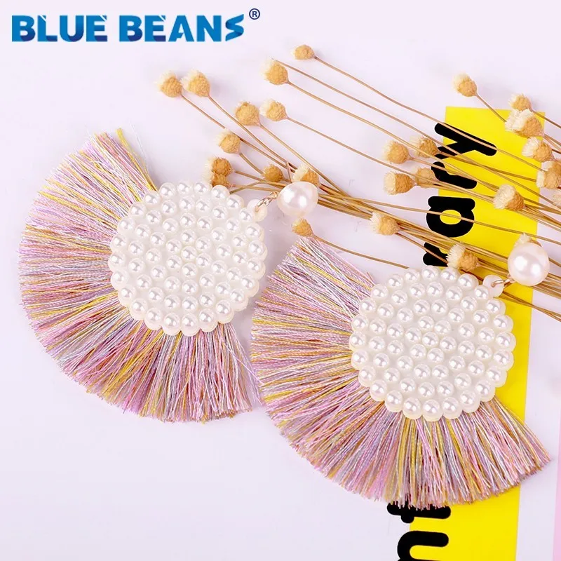 

Pearl Tassel Earrings For Women Boho 2019 Fashion Earring Bohemian Big Drop Jewelry Dangle Handmade Acrylic Geometric Pink Star