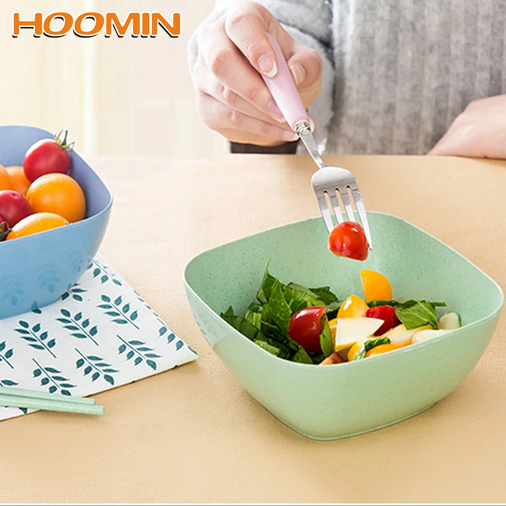 

HOOMIN 14.5*14.5cm Salad Bowl Food Container Gadgets Wheat Straw Living Room Candy Snack Plates Square Fruit Plate Cooking Tools