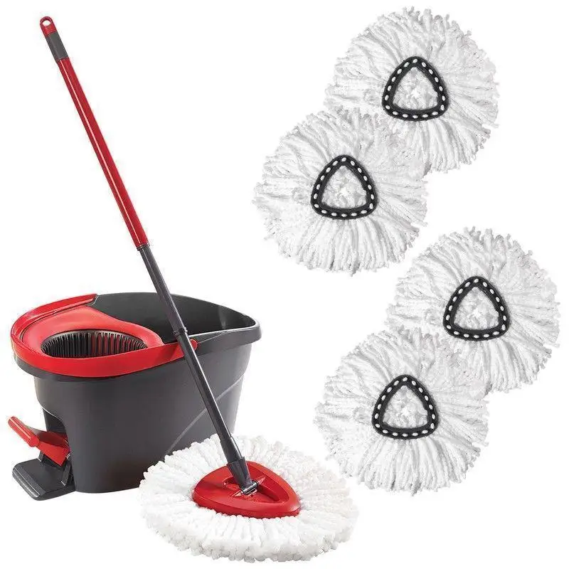 

360 Rotating Head Easy Magic Floor Cleaner Bucket Heads Flexible Mop Micro Spinning Fiber Flat Squeeze Mop Heads