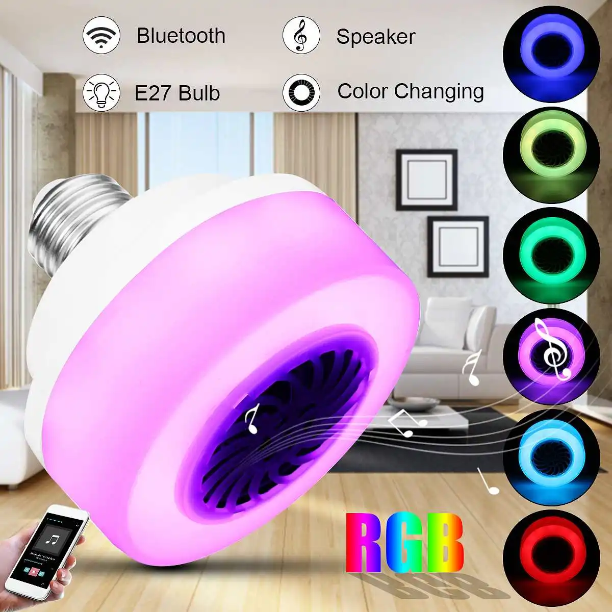 

Smuxi E27 5W Smart RGB Wireless bluetooth Speaker Bulb Music Playing LED RGB Music Bulb Light Lamp