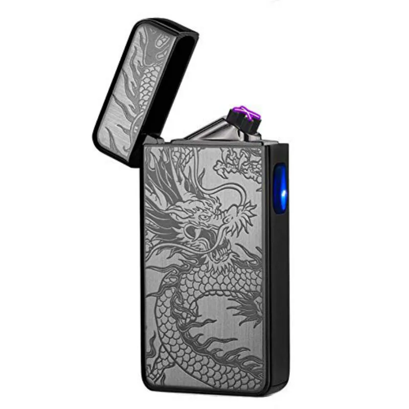 

2019 USB Lighter Dual Arc Electric Plasma Lighter Rechargeable Flameless Metal Lighter Windproof Pulse Flip Lighter
