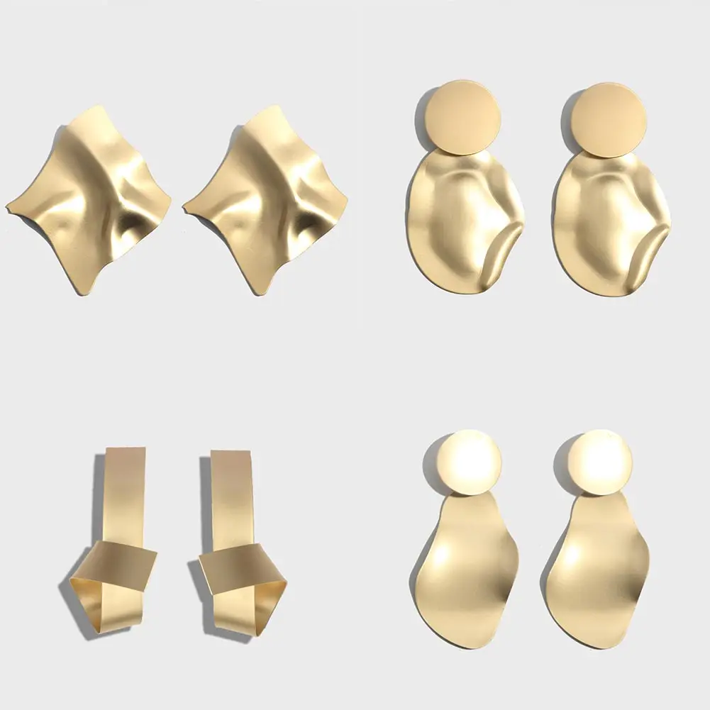 

Flatfoosie Fashion Irregular Metal Stud Earrings For Women Boho Vintage Gold Color Punk Long Geometric Statement Earring Jewelry