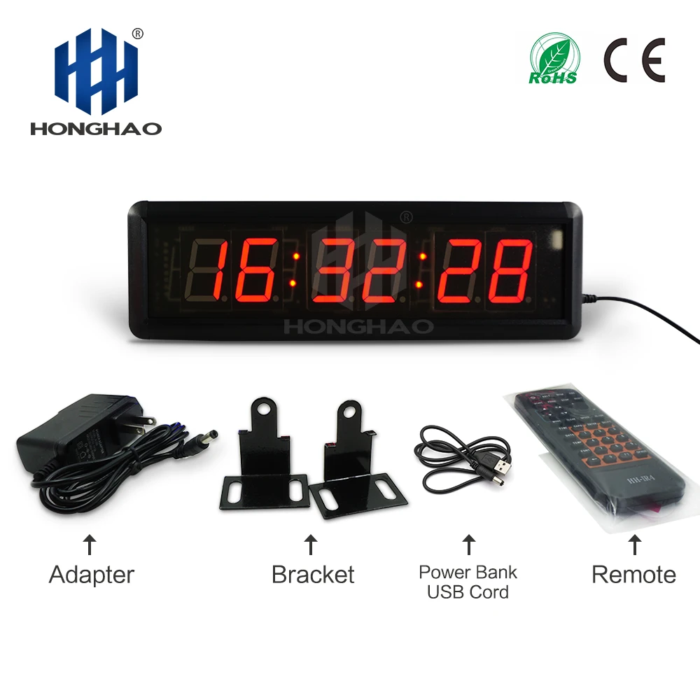 

new design 1.8 inch HH:MM:SS led wall clock timing remote control stopwatch Honghao