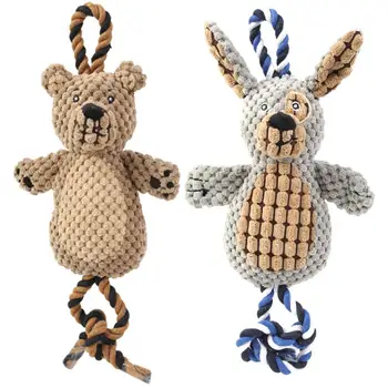 

Pet Plush Toy Squeaky Sounding Vocal Doll Interactive Low Stuffing Animal Toy For Dog With Corn Velvet Cotton Rope