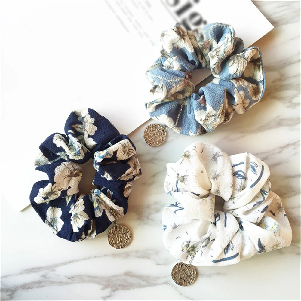

New summer floral printed women's lace hair Scrunchies Hair Tie Hair Accessories Ponytail Holder Hair for women