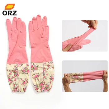 

ORZ Kitchen Cleaning Latex Gloves Household Warm Durable Waterproof Dishwashing Glove Water Dust Stop Cleaning Rubber Tools