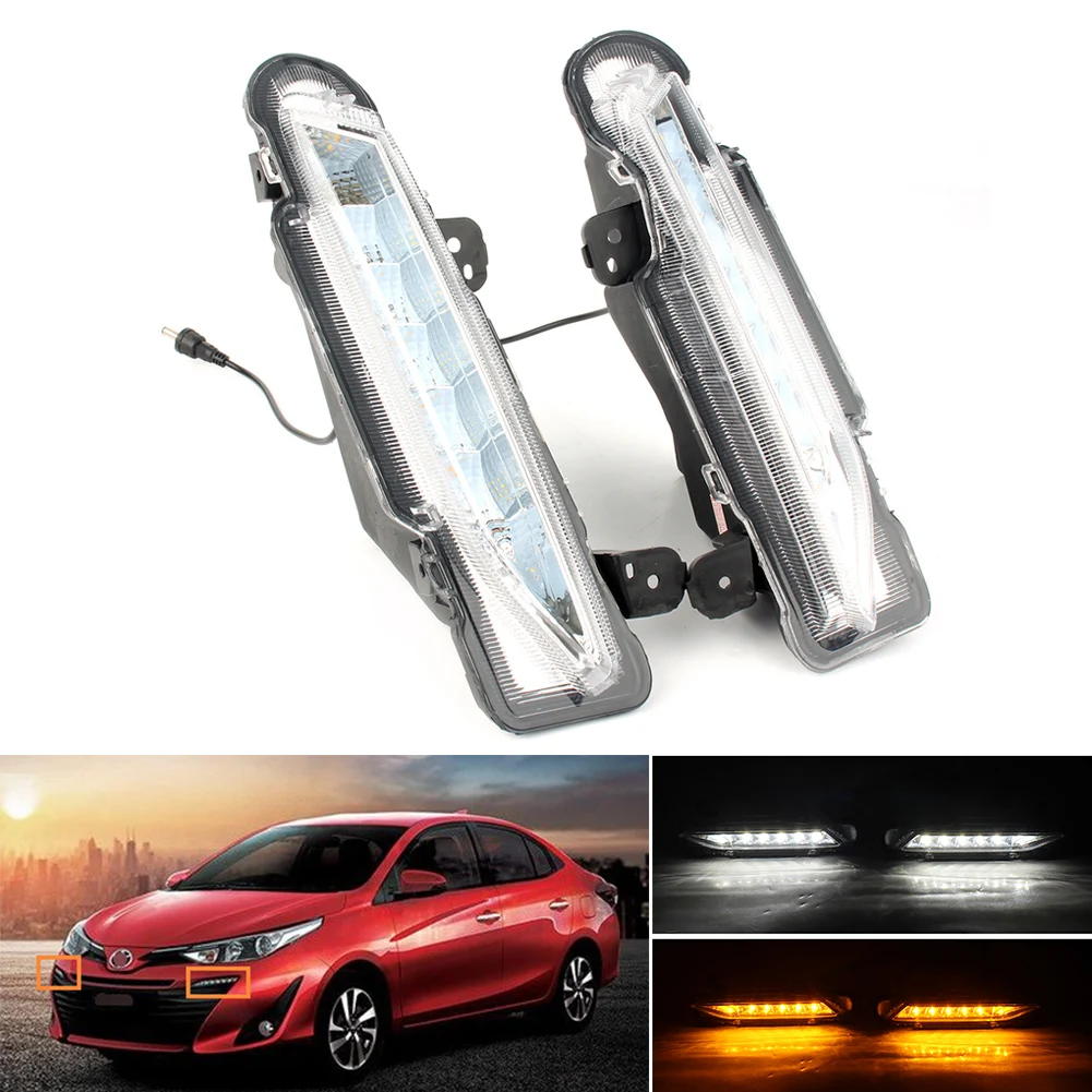 

2Pcs LED Daytime Running Lights For Toyota Yaris 2017 2018 DRL Turn Signal Lamp DC 12V