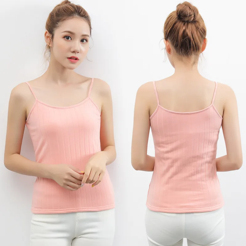 

Camisole Woman Pure Cotton Double-deck article pit Keep Warm Vest mujer large size bottoming camis women 6 colours