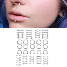 Набор из 60 наборов серебряных колец для носа из нержавеющей стали, бесшовные сегментные кольца для носа, пирсинг для ушей, пирсинг для носа, клипса, поддельный пирсинг