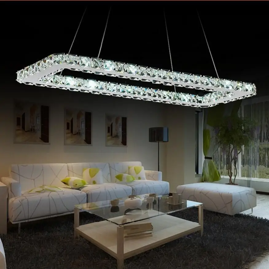 

Luxurious Silver Square Crystal Led Chandelier K9 Crystal Led Lamp / Led Lustre Light/ Fixture Modern Led Chandeliers Lighting