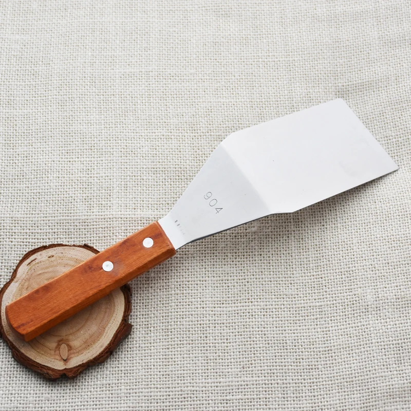 Stainless steel iron plate scoop pizza pancake flat steak pressure spade hand gripper kitchen barbecue BBQ tool wood handle