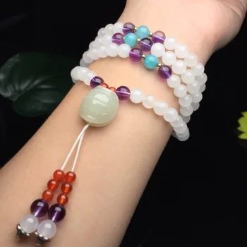 

2020 Rushed Erkek Bileklik With Certificate Xinjiang Hetian 108 Million Treasure With Four Laps 7 Mm Beads Bracelet Hand St