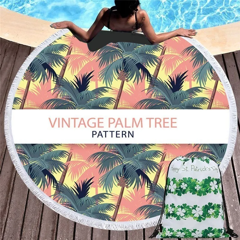 

Palm Leaves Printed Summer Beach Towel 150cm Microfiber Swimming Sunbathing Towel Outdoor Camping Picnic Blanket