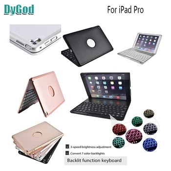 

DyGod Wireless Bluetooth Keyboard Case For iPad Pro 9.7inch 2-in-1 Portfolio with 7 Colors LED Backlit Back Hard Stand Cover