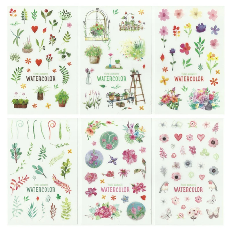 

6Pcs/Set Cute Green Plant Decorative Quality Stickers Scrapbooking Sticky Label Diary Stationery Album Stickers School Tools