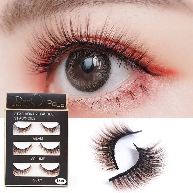

3D False Mink Eyelashes Brown Gradient Long Lasting False Eyelash Soft Crisscross Fake Eyelashes Extension 3Pairs/set 2019 New