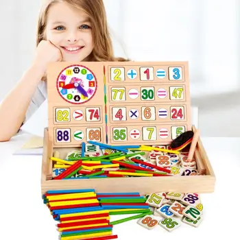 

Kids Maths Teaching Box Set Children Wooden Number Counting Math Toy Baby Mathematics Sticker Calculate Game Toy Education Block