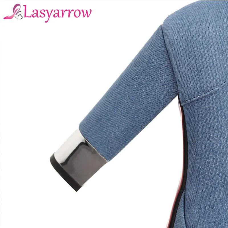 Туфли Lasyarrow женские джинсовые высокий толстый каблук круглый носок платформа