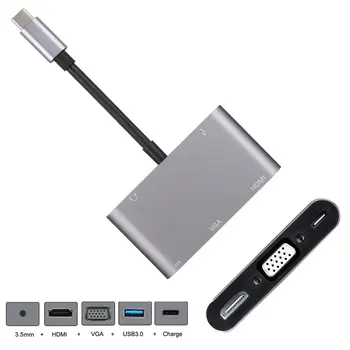 

USB-C USB 3.1 Type C to HDMI & VGA & USB3.0 OTG & Female Charger & Audio Adapter for Laptop USB C OTG Adapter HDMI to VGA Cord