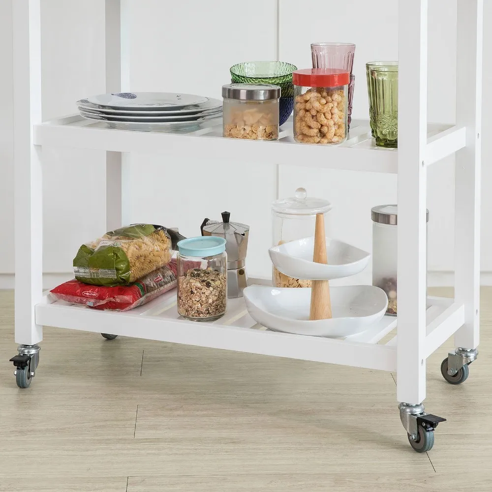  SoBuy FKW68-WN Kitchen Storage Serving Trolley Shelf with Rubber Wood Top 2 Drawers 2 Shelves - 32959753065