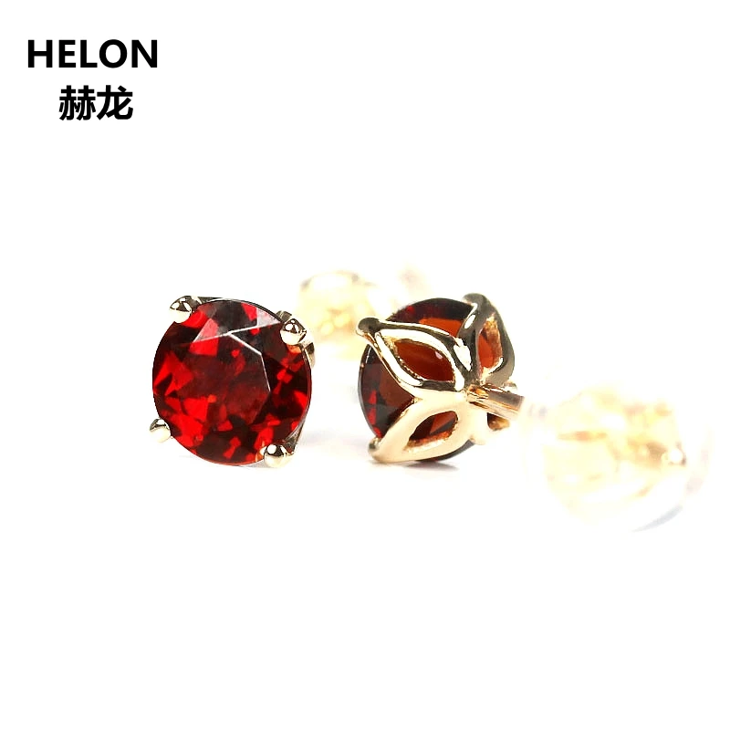

Solid 18k Rose Gold Stud Earrings 1.6ct 4.5mm Round Cut Natural Garnet Engagement Wedding Women Earrings Classic
